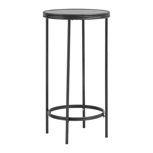 Xania Round Antique Mirrored Glass Side Table In Monochrome Hues