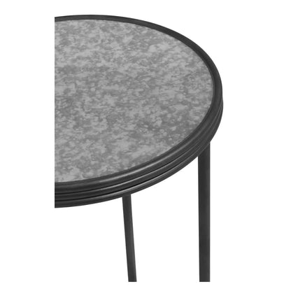Xania Round Antique Mirrored Glass Side Table In Monochrome Hues
