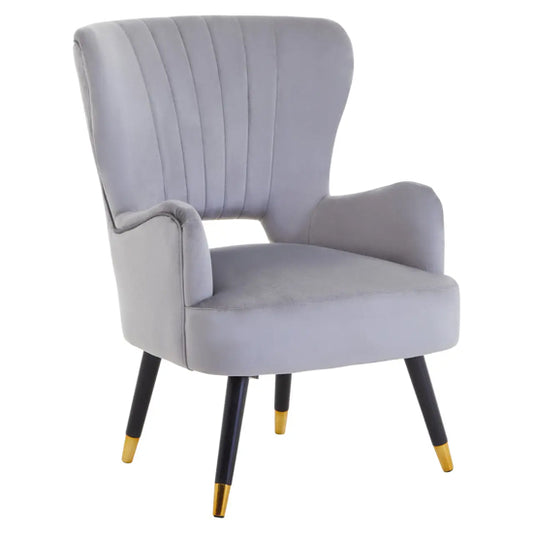 Loretta Velvet Cut Out Back Bedroom Chair In Grey
