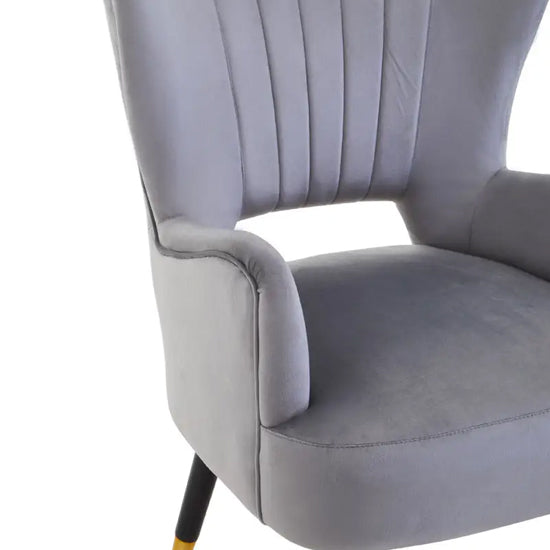 Loretta Velvet Cut Out Back Bedroom Chair In Grey