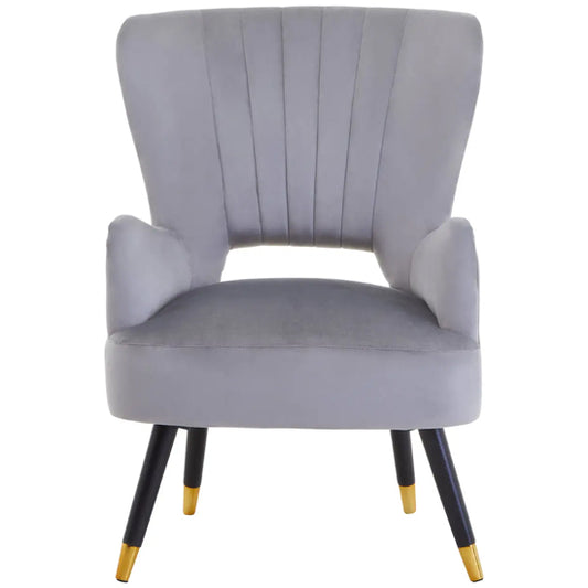 Loretta Velvet Cut Out Back Bedroom Chair In Grey