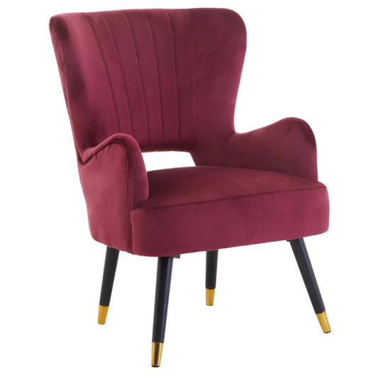 Loretta Velvet Cut Out Back Bedroom Chair In Wine