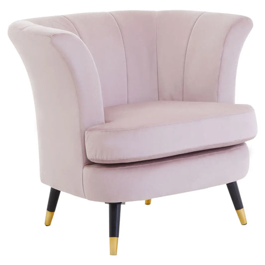 Loretta Velvet Scalloped Bedroom Chair In Dusky Pink