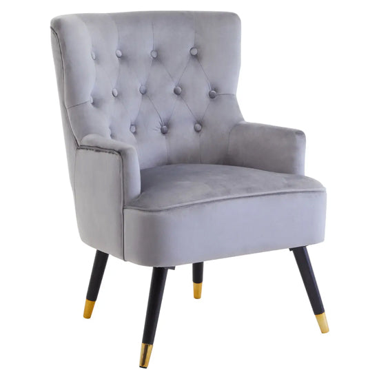 Loretta Velvet Tufted Bedroom Chair In Grey