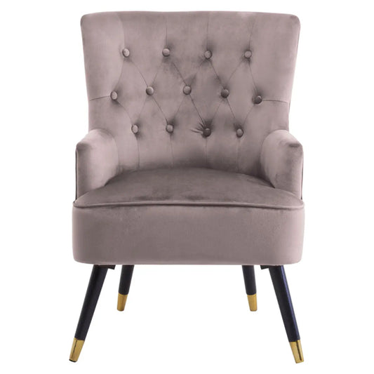 Loretta Velvet Tufted Bedroom Chair In Mink