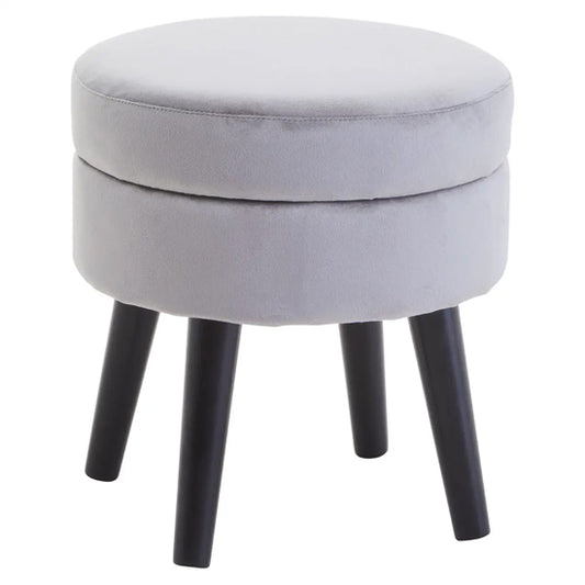 Loretta Velvet Stool In Grey With Black Wooden Legs