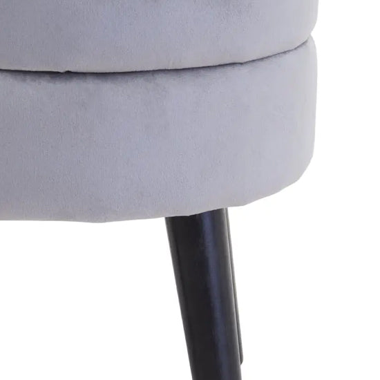 Loretta Velvet Stool In Grey With Black Wooden Legs