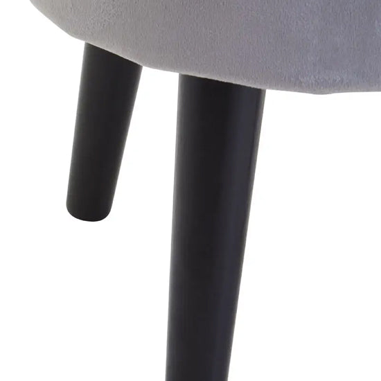Loretta Velvet Stool In Grey With Black Wooden Legs