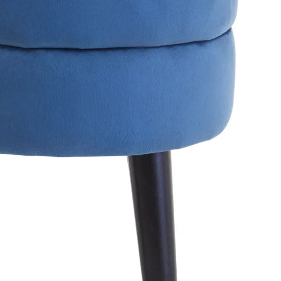 Loretta Velvet Stool In Midnight Blue With Black Wooden Legs