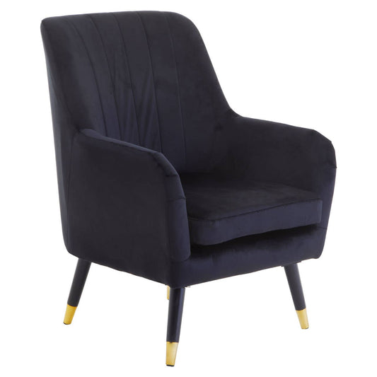 Loretta Velvet Scalloped Armchair In Black