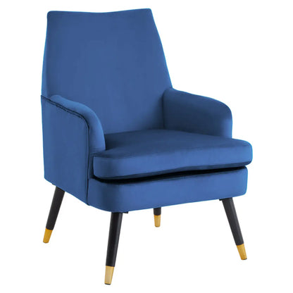Loretta Velvet Armchair In Midnight Blue With Black Wood Legs
