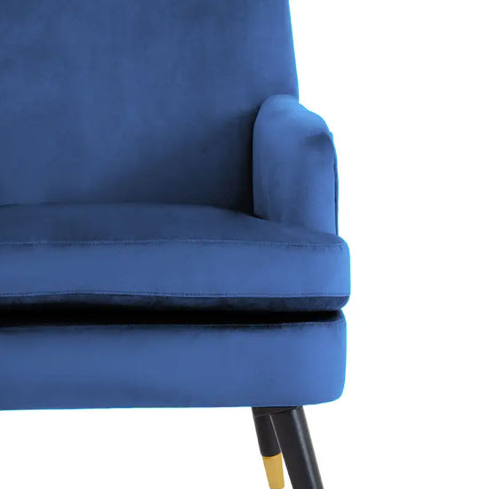Loretta Velvet Armchair In Midnight Blue With Black Wood Legs