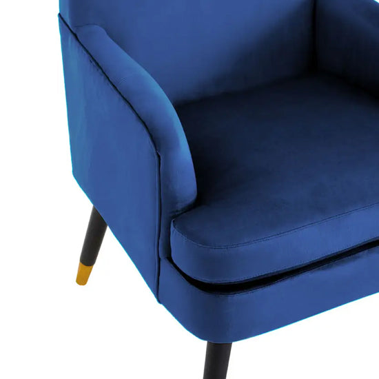 Loretta Velvet Armchair In Midnight Blue With Black Wood Legs