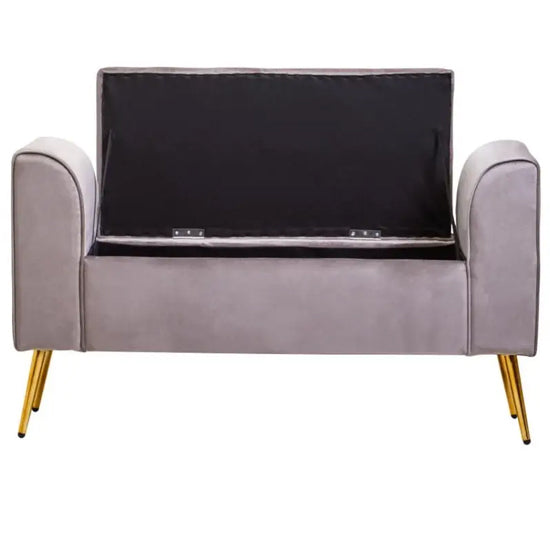Loretta Velvet Storage Seating Bench In Mink With Gold Finish Legs