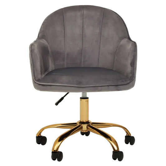 Brent Velvet Home And Office Chair In Dark Grey With Gold Base