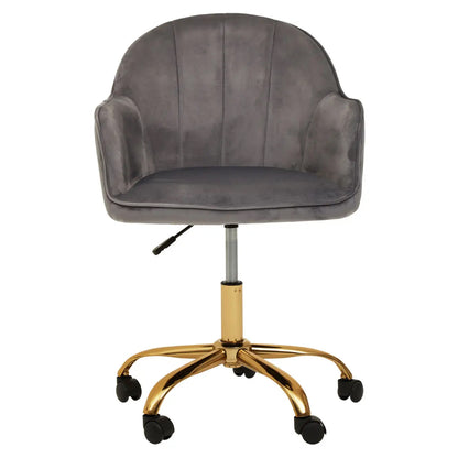 Brent Velvet Home And Office Chair In Dark Grey With Gold Base