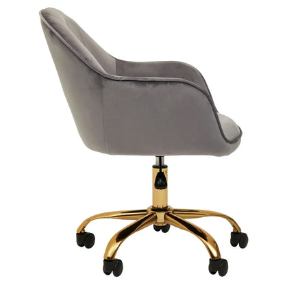 Brent Velvet Home And Office Chair In Dark Grey With Gold Base