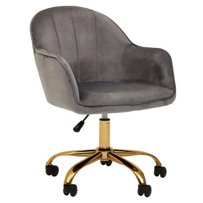 Brent Velvet Home And Office Chair In Dark Grey With Gold Base