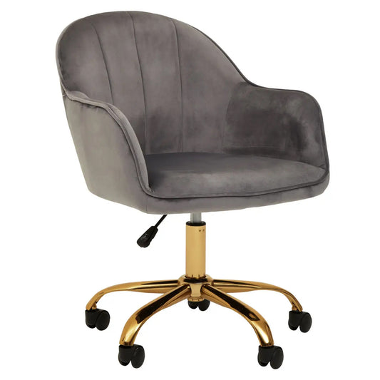 Brent Velvet Home And Office Chair In Dark Grey With Gold Base