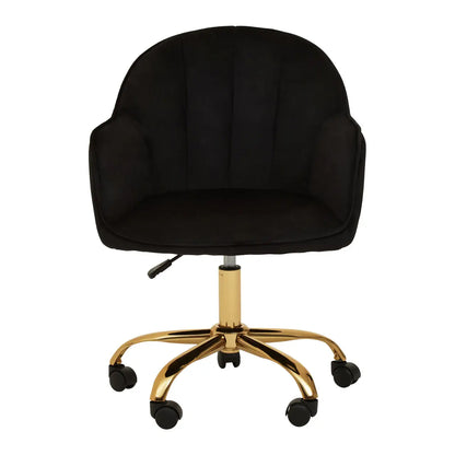 Brent Velvet Home And Office Chair In Black With Gold Base