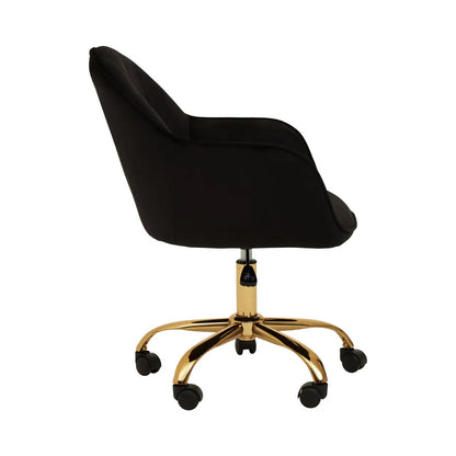 Brent Velvet Home And Office Chair In Black With Gold Base