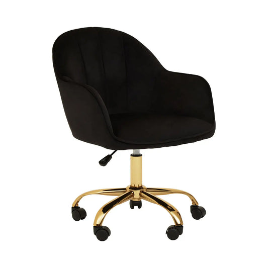 Brent Velvet Home And Office Chair In Black With Gold Base