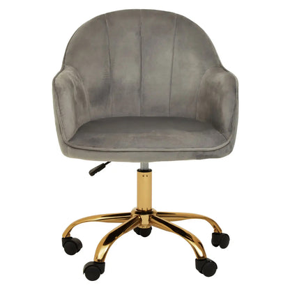 Brent Velvet Home And Office Chair In Light Grey With Gold Base