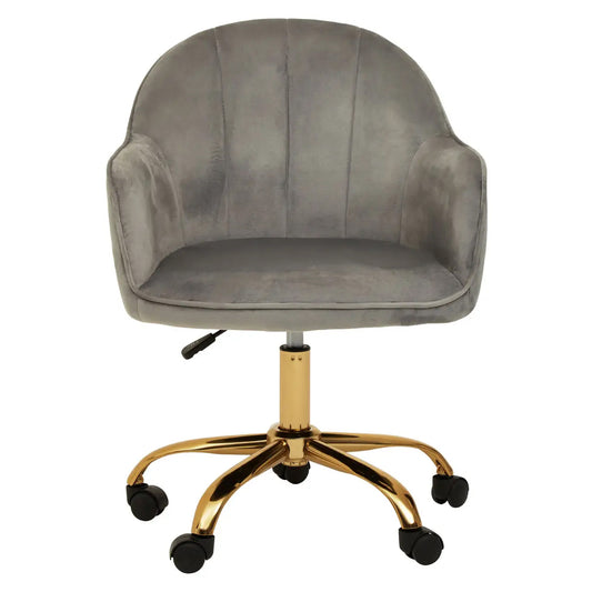 Brent Velvet Home And Office Chair In Light Grey With Gold Base