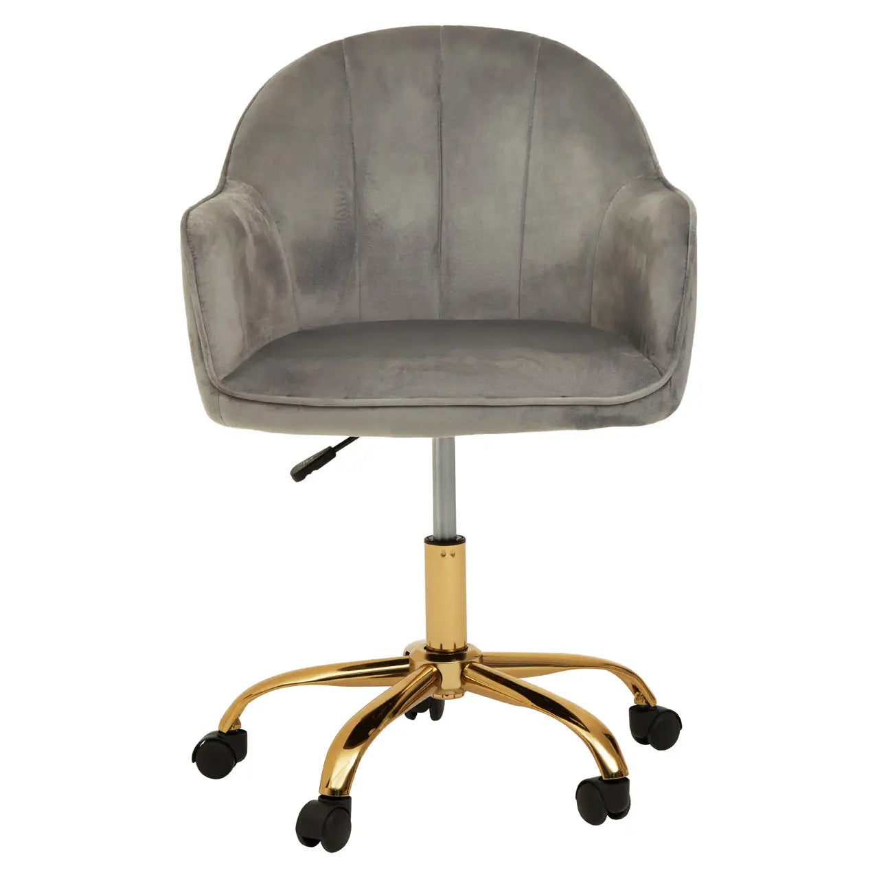 Brent Velvet Home And Office Chair In Light Grey With Gold Base