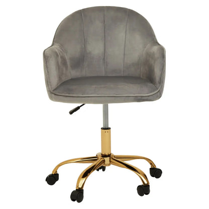 Brent Velvet Home And Office Chair In Light Grey With Gold Base