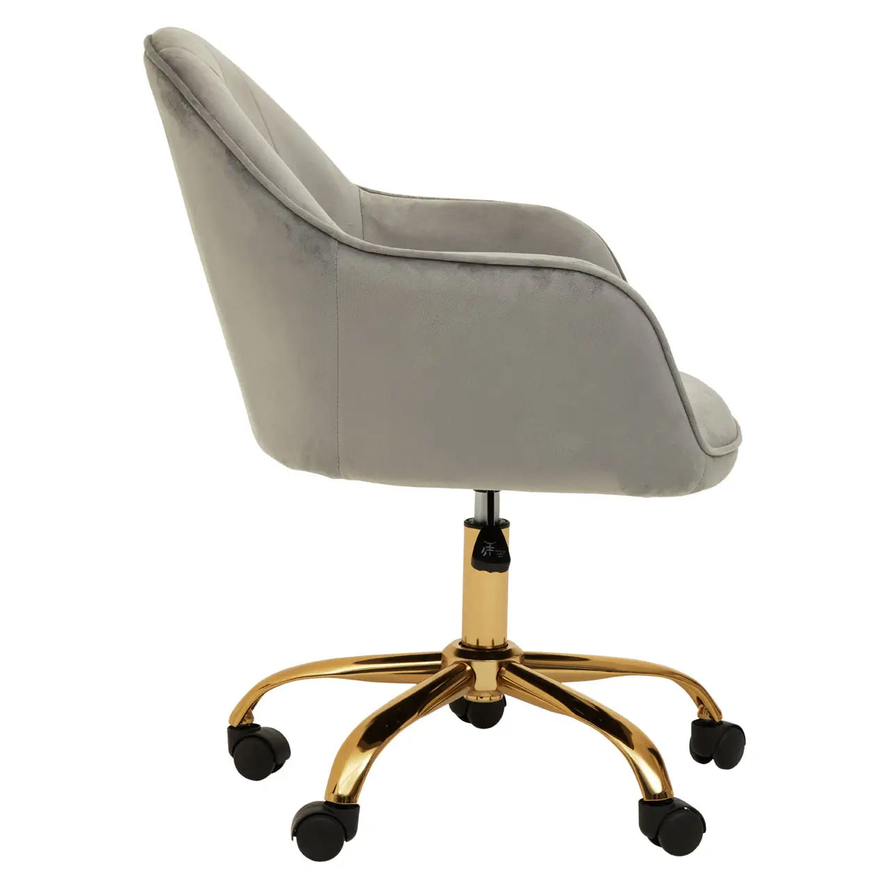 Brent Velvet Home And Office Chair In Light Grey With Gold Base
