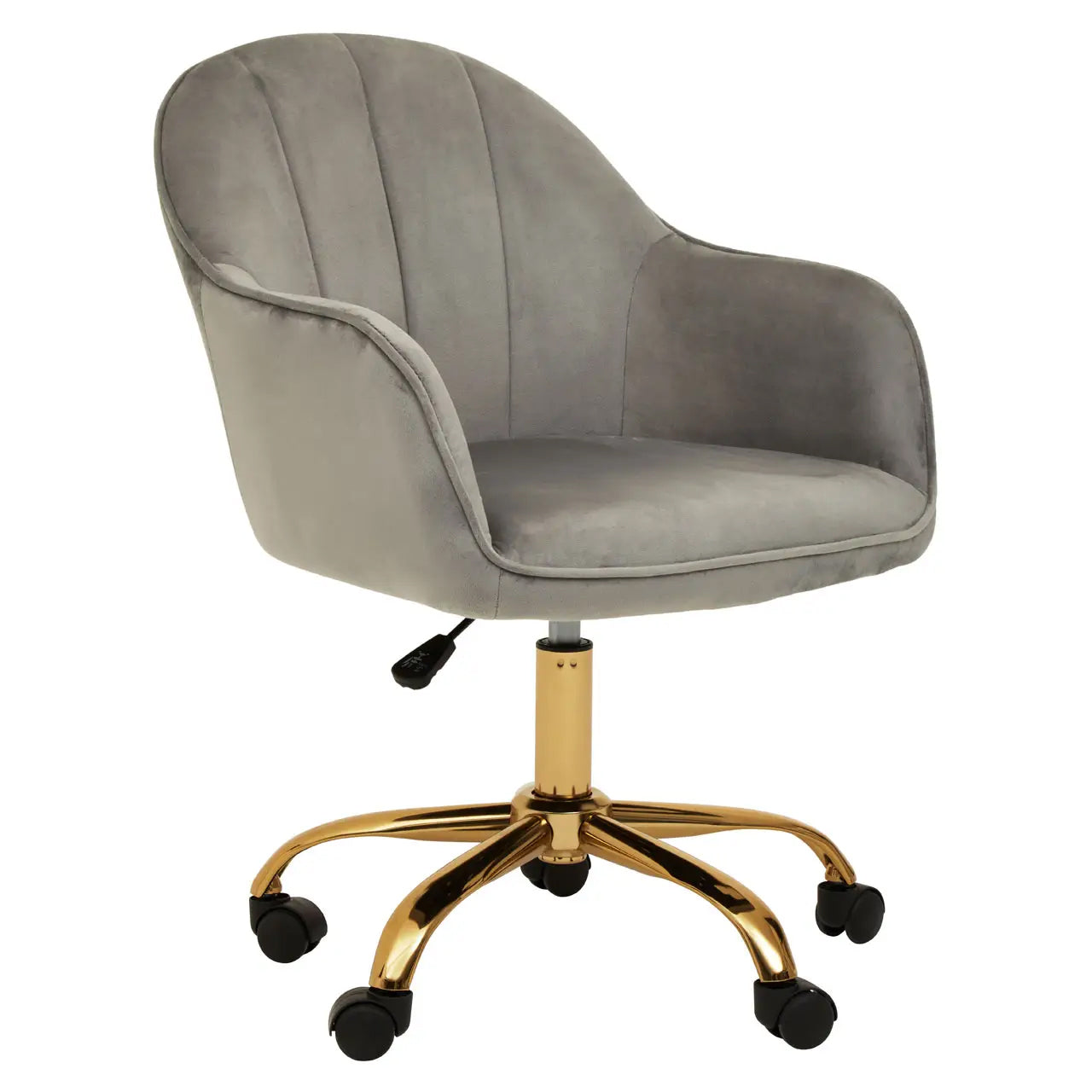 Brent Velvet Home And Office Chair In Light Grey With Gold Base