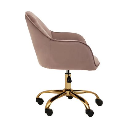 Brent Velvet Home And Office Chair In Pink With Gold Base