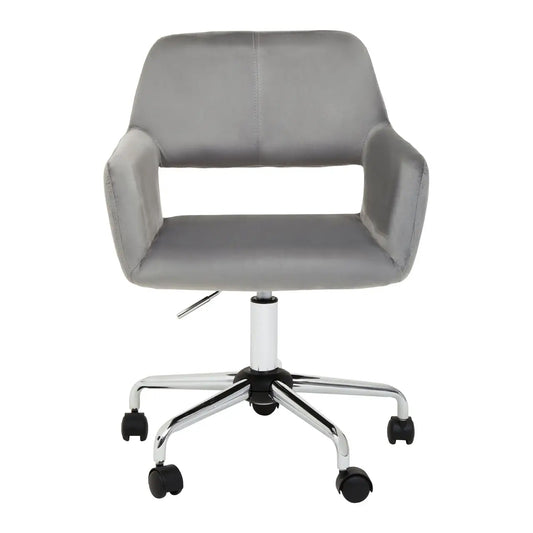 Brent Velvet Home And Office Chair In Grey With Chrome Base
