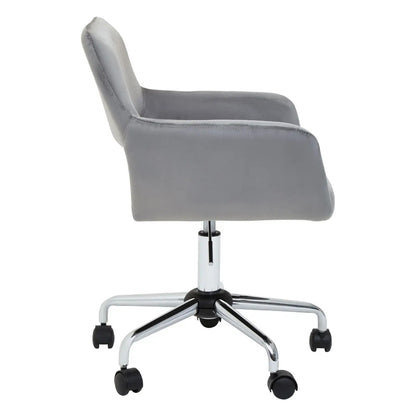 Brent Velvet Home And Office Chair In Grey With Chrome Base