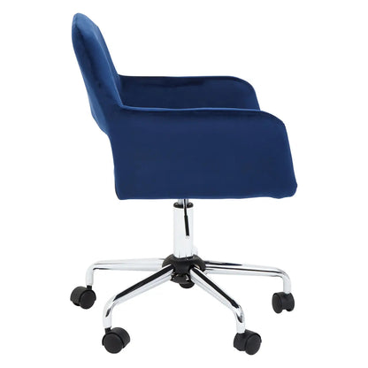 Brent Velvet Home And Office Chair In Navy With Chrome Base