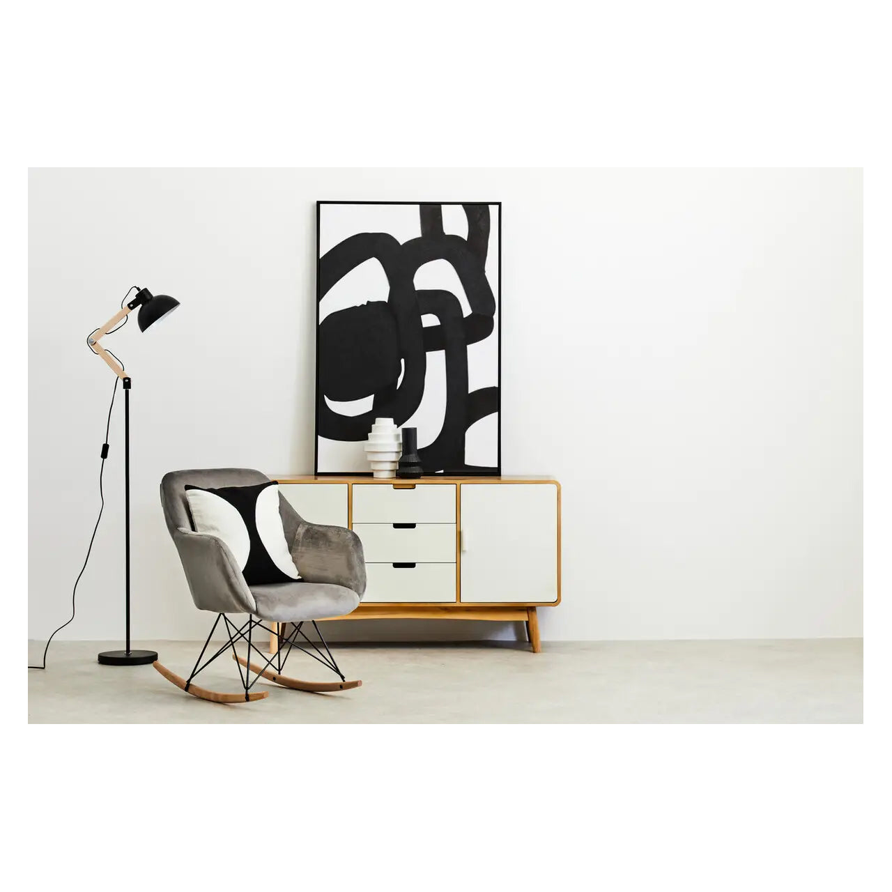 Stockholm Small Velvet Rocking Chair In Grey
