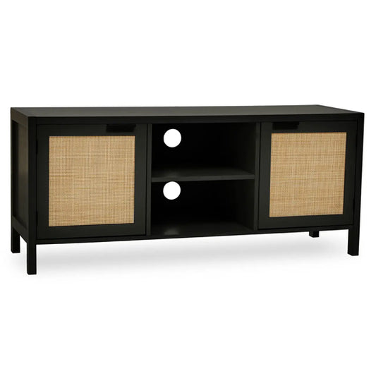 Sherman Wooden TV Stand With 2 Doors 1 Shelf In Black