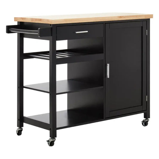 Frankfurt Wooden Kitchen Trolley With 1 Door And 1 Drawer In Black
