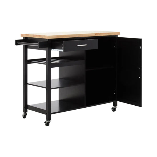 Frankfurt Wooden Kitchen Trolley With 1 Door And 1 Drawer In Black
