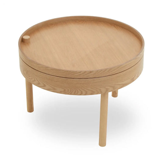 Viborg Round Wooden Storage Side Table In Oak