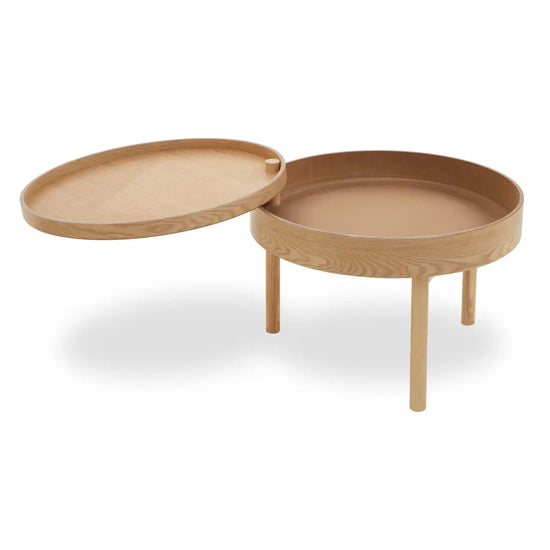 Viborg Round Wooden Storage Side Table In Oak