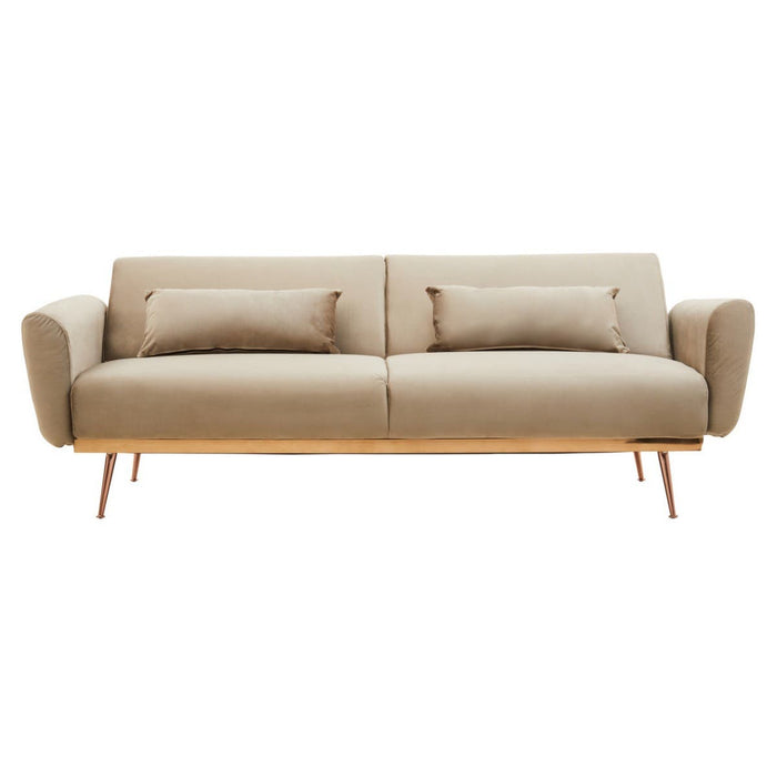 Hatton Velvet Sofa Bed In Mink With Gold Iron Legs