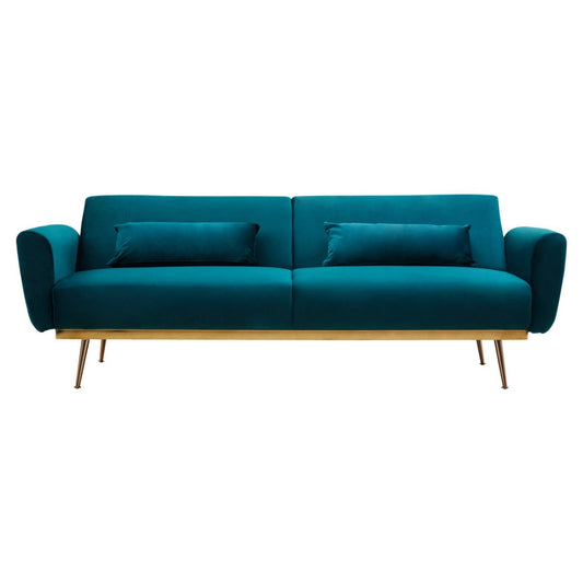 Hatton Velvet Sofa Bed In Green With Gold Iron Legs