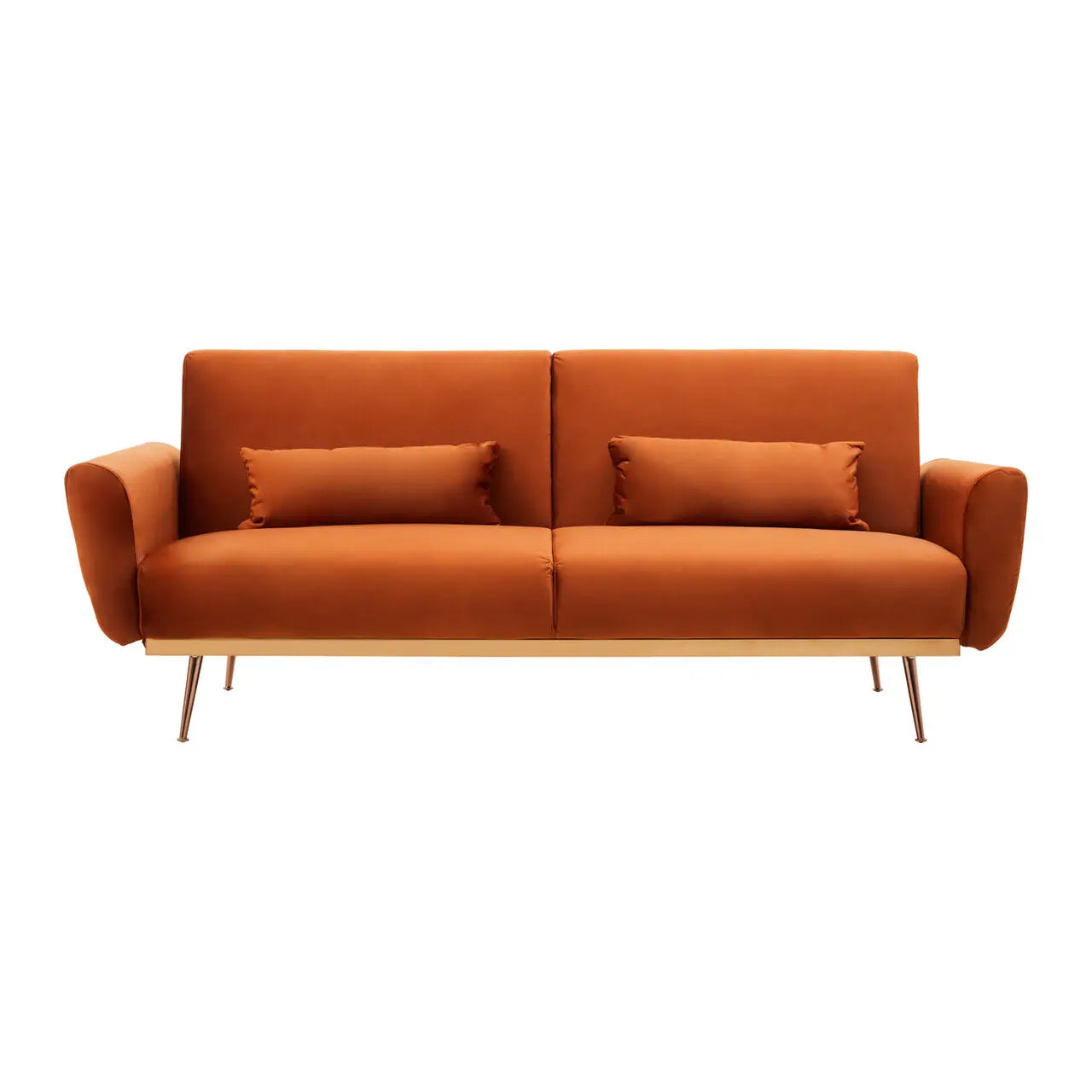 Hatton Velvet Sofa Bed In Burnt Orange With Rose Gold Metal Legs