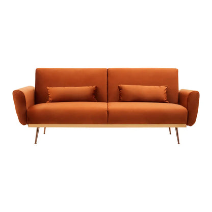 Hatton Velvet Sofa Bed In Burnt Orange With Rose Gold Metal Legs