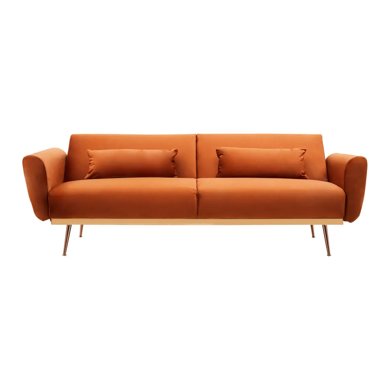 Hatton Velvet Sofa Bed In Burnt Orange With Rose Gold Metal Legs