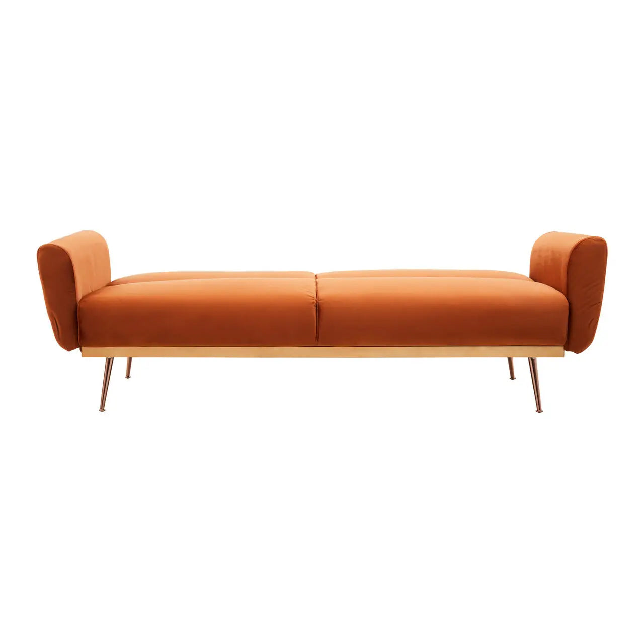 Hatton Velvet Sofa Bed In Burnt Orange With Rose Gold Metal Legs