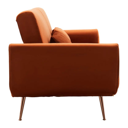 Hatton Velvet Sofa Bed In Burnt Orange With Rose Gold Metal Legs
