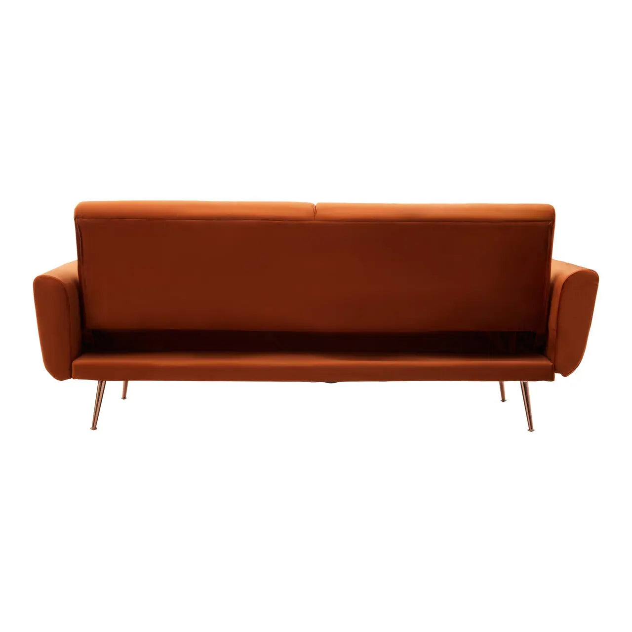 Hatton Velvet Sofa Bed In Burnt Orange With Rose Gold Metal Legs